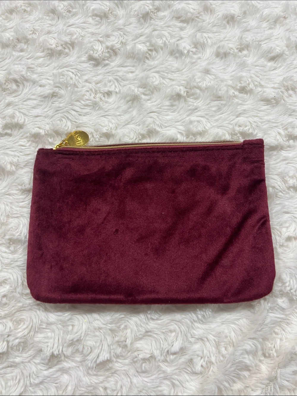 Burgundy Velvet & Leatherette Zip Pouch Makeup Bag